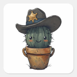 Sheriff Spike-Cactus Character Quadratischer Aufkleber