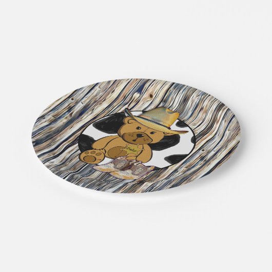 Sheriff Teddy Bear Cake Paper Plate Pappteller (Schrägansicht)