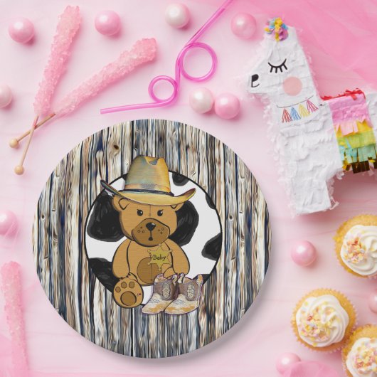 Sheriff Teddy Bear Cake Paper Plate Pappteller (Party)