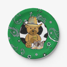 Sheriff Teddy Bear Green Bandanna Cake Paper Plate Pappteller