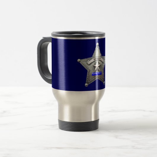 Sheriff Thin Blue Line Abzeichen Reisebecher (Vorderseite Links)