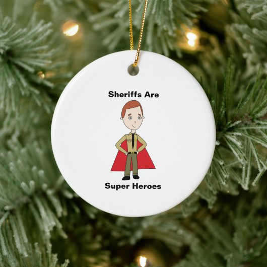 Sheriffs Super Hero Cartoon Personalize Keramik Ornament (Baum)