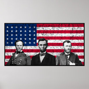 Sherman, Lincoln und Grant mit schwarzer Grenze Poster