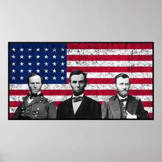 Sherman, Lincoln und Grant mit schwarzer Grenze Poster (Vorne)