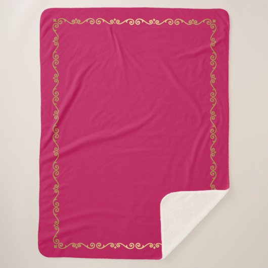 Sherpa Blanket-Large-Hot Pink & Gold Scroll Print Sherpadecke (Vorderseite)