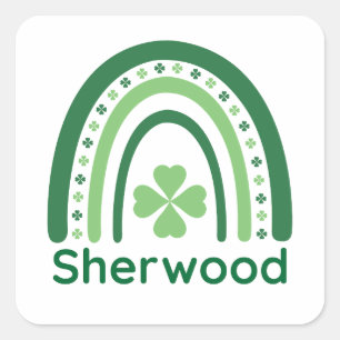Sherwood Name Clover Boho Rainbow Quadratischer Aufkleber