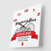 Sherwood Park Kiddieland, Rockford, IL. Vergnügen Quadratische Wanduhr (Winkel)