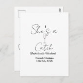 She's a catch champagne bottle bachelorette weeken postkarte (Vorne/Hinten)