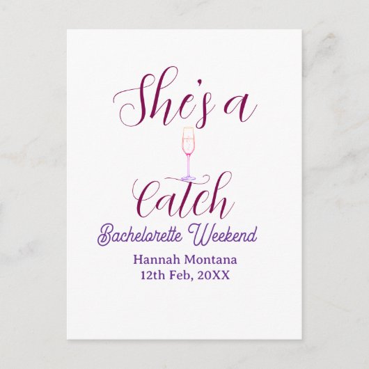 She's a catch champagne bottle bachelorette weeken postkarte (Vorderseite)