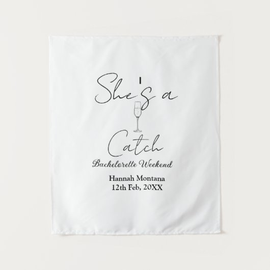 She's a catch champagne bottle bachelorette weeken wandteppich (Vorderseite)