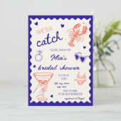 She's a catch Lobster Hand Drawn Bridal Shower Einladung (Stehend Vorderseite)