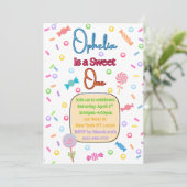 She's a Sweet One First Birthday Party Invitation Dankeskarte (Stehend Vorderseite)