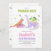 She's a Three rex Trex Dinosaur Birthday Einladung (Vorne/Hinten)