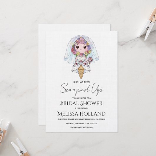 She's Been Scooped Up Ice Cream Bridal Shower Einladung (Vorderseite/Rückseite Beispiel)