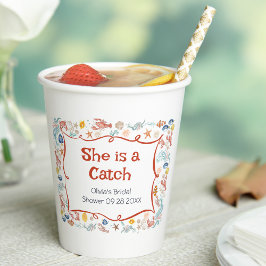 She's  Catch Coastal Bridal Shower Hot Cup Sleeves Pappbecher