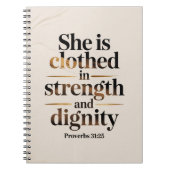 She's clothed in strength. Bible verse notebook  Notizblock (Vorderseite)