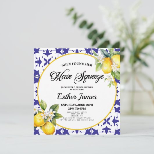 She's Found Her Main Squeeze Lemon Bridal Shower Einladung (Stehend Vorderseite)