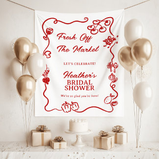 She's Fresh Off The Market Bridal Shower Sign Wandteppich
