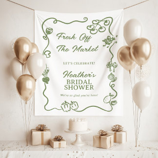 She's Fresh Off The Market Bridal Shower Sign Wandteppich