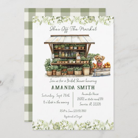 She's Off The Market Greenery Bridal Shower Einladung (Vorne/Hinten)