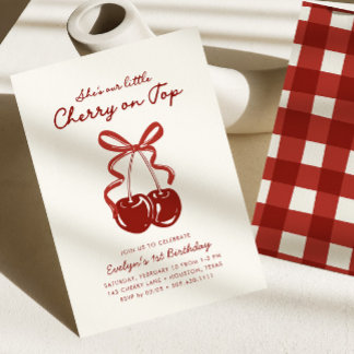 She's Our Little Cherry On Top Girls 1st Birthday Einladung