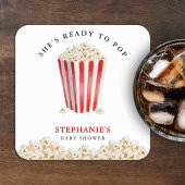She's Ready To Pop Baby Shower Popcorn Rechteckiger Pappuntersetzer