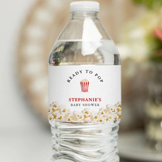 She's Ready To Pop Baby Shower Popcorn Wasserflaschenetikett