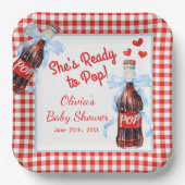 She's Ready to Pop Baby Shower | Red Gingham Pappteller (Vorderseite)