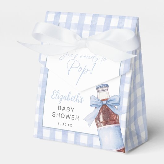 She's Ready To Pop Blue Bow Baby Shower Geschenkschachtel (Vorderseite)
