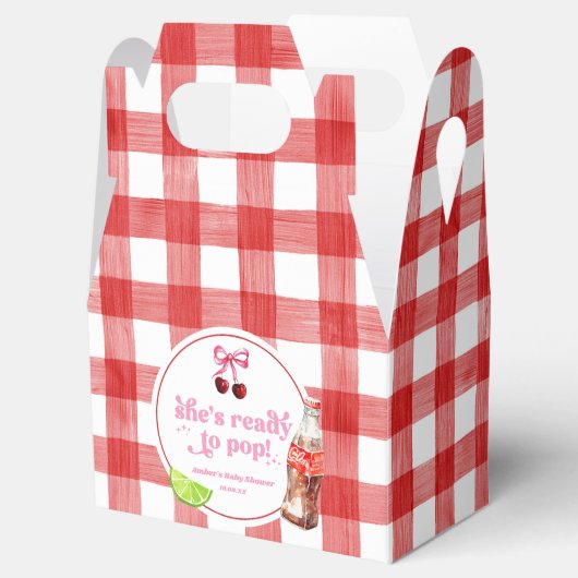 She's Ready To Pop! Cherry Soda Pop Baby Shower Geschenkschachtel (Geöffnet)