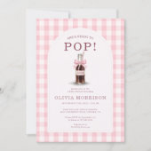 She's Ready to Pop Girl Pink Gingham Baby Shower Einladung (Vorderseite)