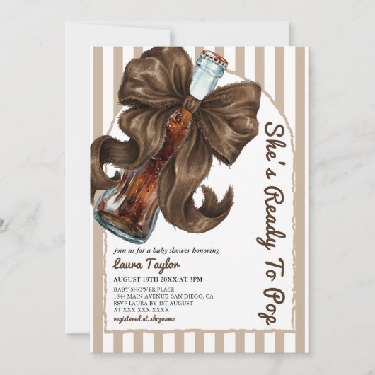 She's Ready To Pop Neutral Bow Baby Shower  Einladung (Vorderseite)