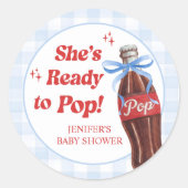 She's Ready to Pop Soda Baby Shower Runder Aufkleber (Vorderseite)