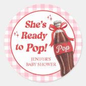 She's Ready to Pop Soda Baby Shower Runder Aufkleber (Vorderseite)