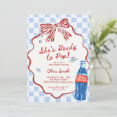  She's Ready to Pop Soda  bleu boy Baby Shower Einladung (Stehend Vorderseite)