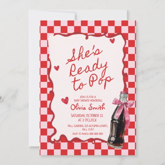  She's Ready to Pop Soda pink & red Baby Shower  Einladung (Vorderseite)