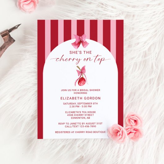 She's the Cherry on Top Bridal Shower Coquette Einladung