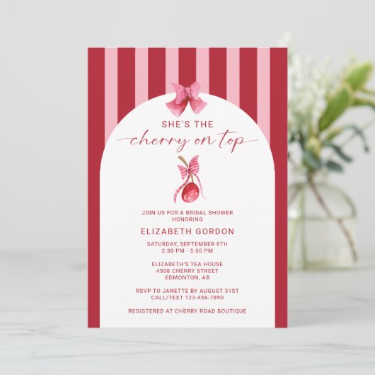 She's the Cherry on Top Bridal Shower QR Registry Einladung (Stehend Vorderseite)
