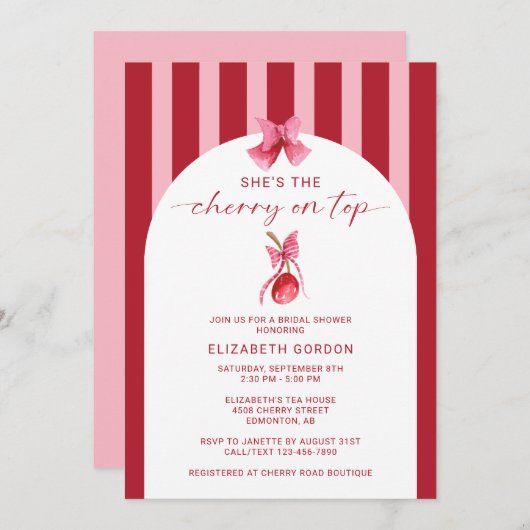 She's the Cherry on Top Bridal Shower QR Registry Einladung (Vorne/Hinten)