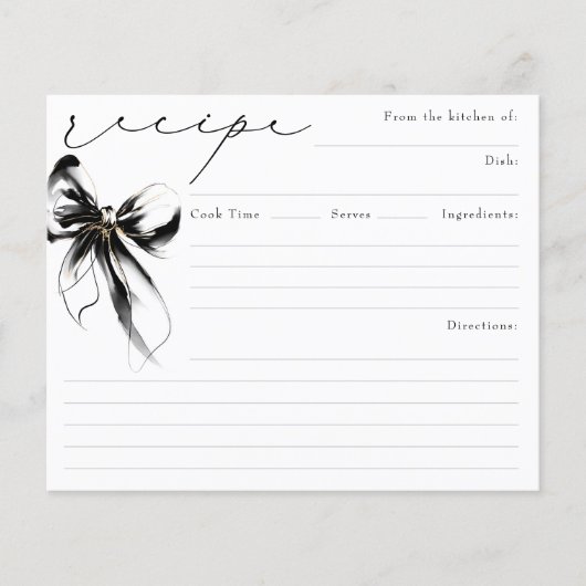She's Tying the Knot Black Bow Bridal Recipe Card (Vorderseite)