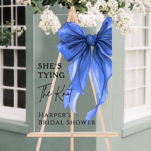 She's Tying The Knot Blue Bow Welcome Sign Acrylschild