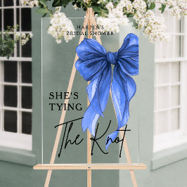 She's Tying The Knot Blue Bow Welcome Sign Acrylschild