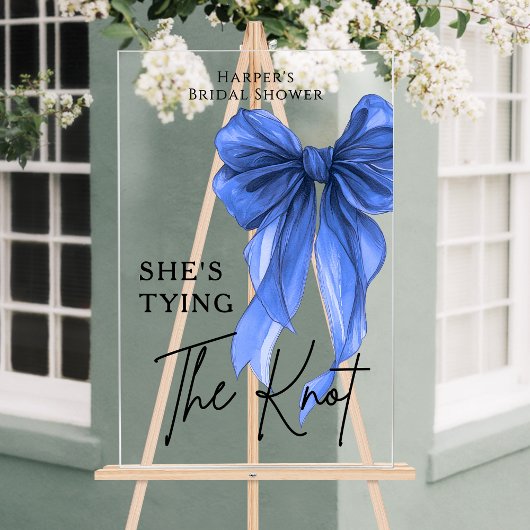 She's Tying The Knot Blue Bow Welcome Sign Acrylschild
