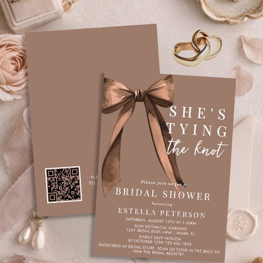 She's Tying The Knot Brown QR Code Bridal Shower Einladung