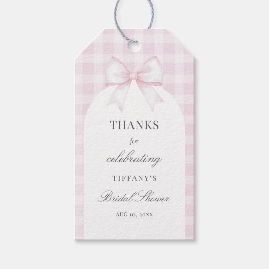 She's Tying The Knot Pastel Pink Bow Bridal Shower Geschenkanhänger (Vorderseite)