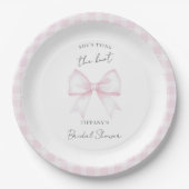 She's Tying The Knot Pink Blush Bow Bridal Shower Pappteller (Vorderseite)