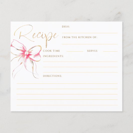 She's Tying the Knot Pink Bow Bridal Recipe Card (Vorderseite)