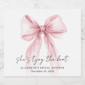 Shes Tying The Knot Pink Bow Bridal Shower Schaumweinetikett (Einzelnes Label)