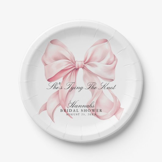She's Tying The Knot Pink Bow Paper Plates Pappteller (Vorderseite)