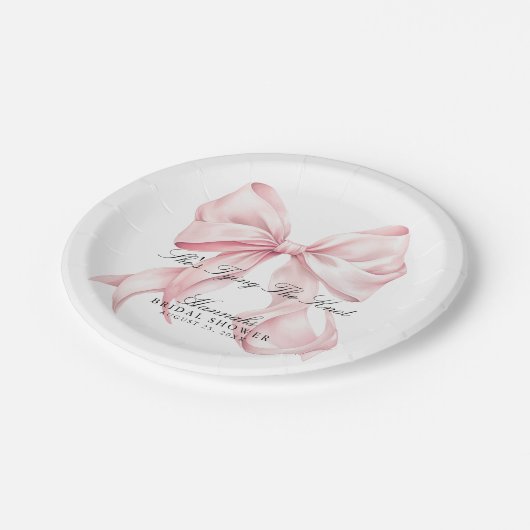 She's Tying The Knot Pink Bow Paper Plates Pappteller (Schrägansicht)